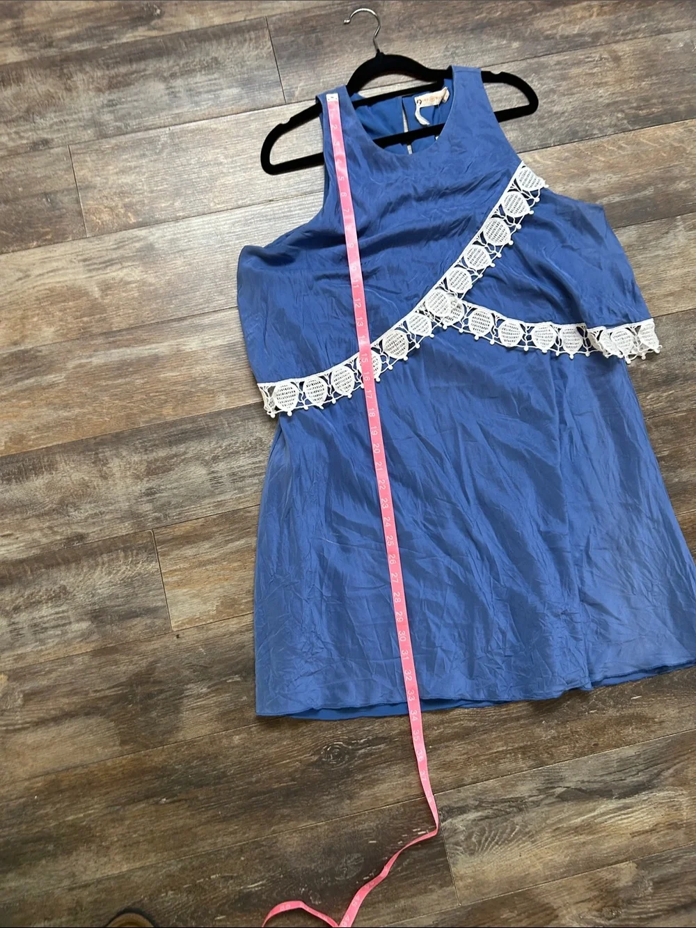 Tory Burch Blue Sleeveless Dress with White Lace Trim